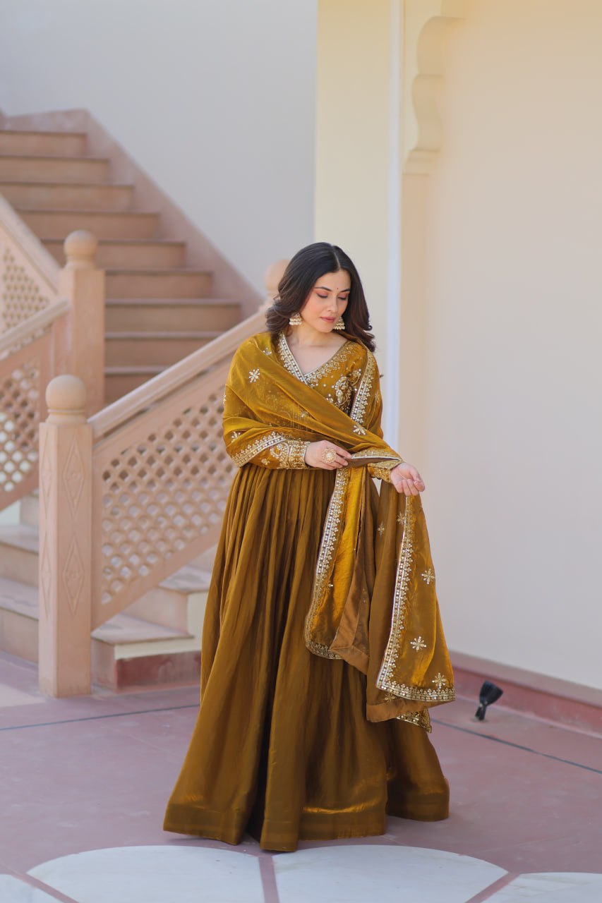 Fendy Fabric gown with Sequins-Multi Embroidered Work Dupatta