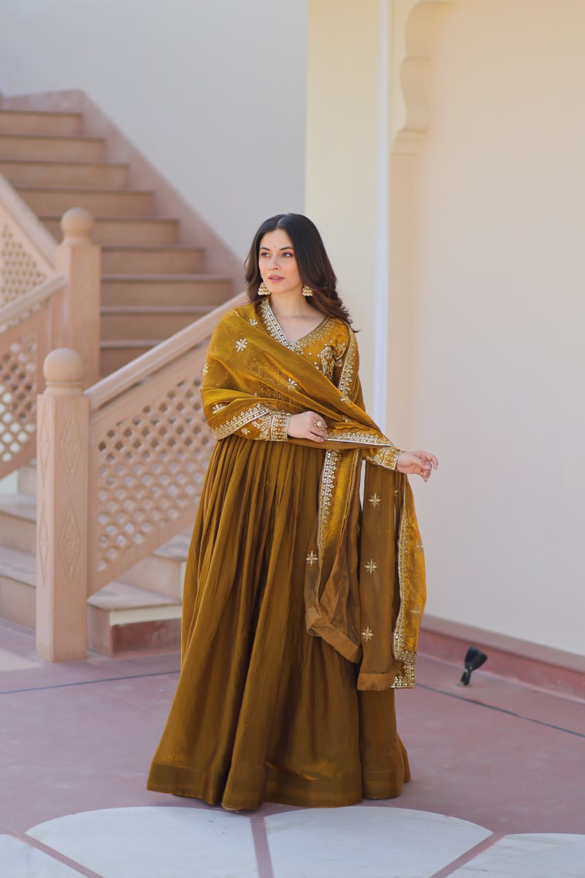 Fendy Fabric gown with Sequins-Multi Embroidered Work Dupatta