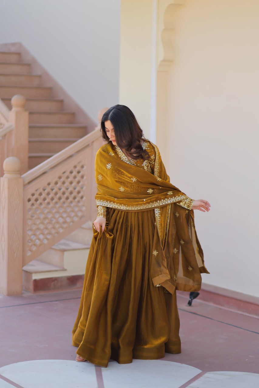 Fendy Fabric gown with Sequins-Multi Embroidered Work Dupatta