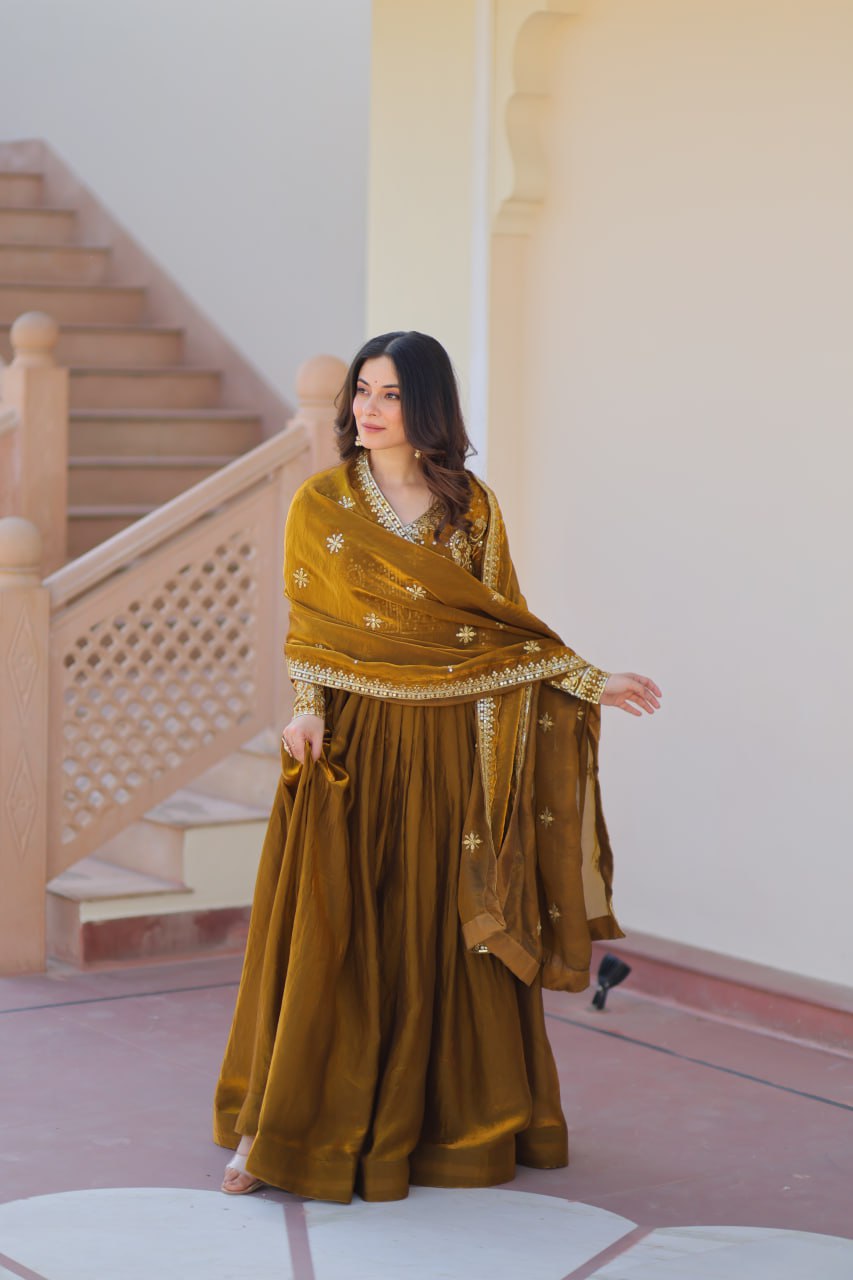 Fendy Fabric gown with Sequins-Multi Embroidered Work Dupatta