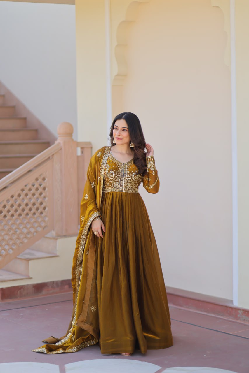 Fendy Fabric gown with Sequins-Multi Embroidered Work Dupatta