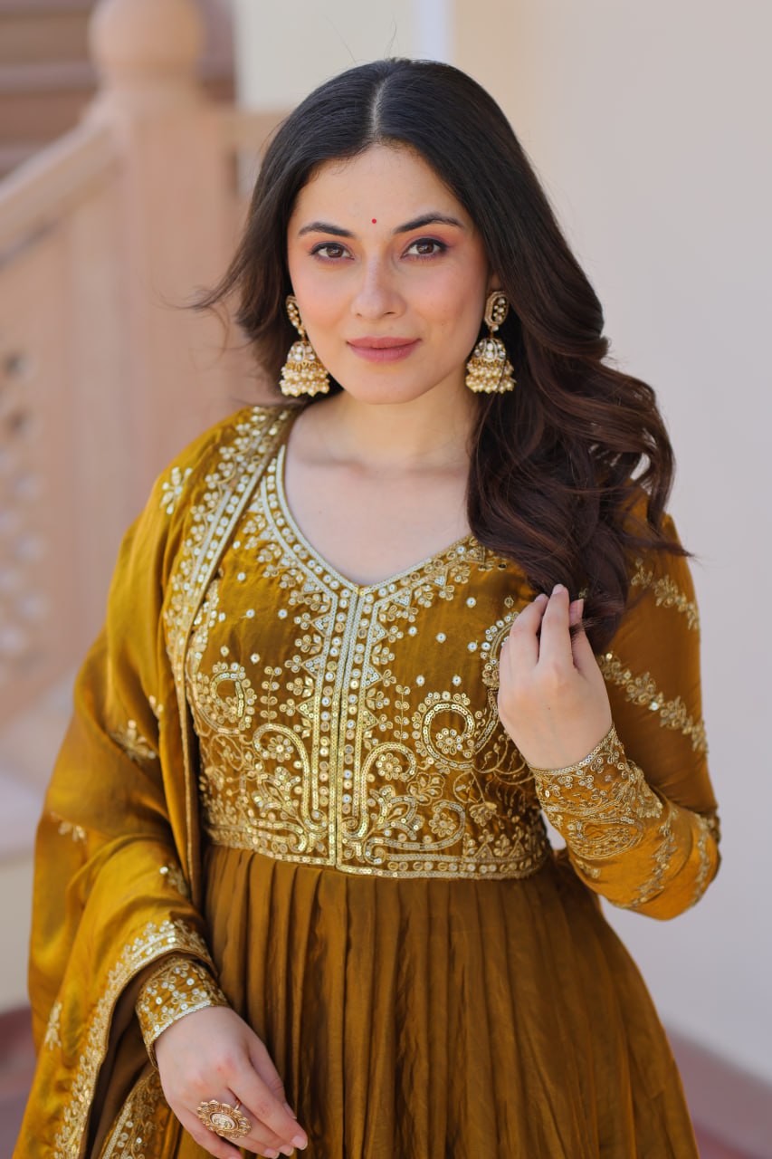 Fendy Fabric gown with Sequins-Multi Embroidered Work Dupatta