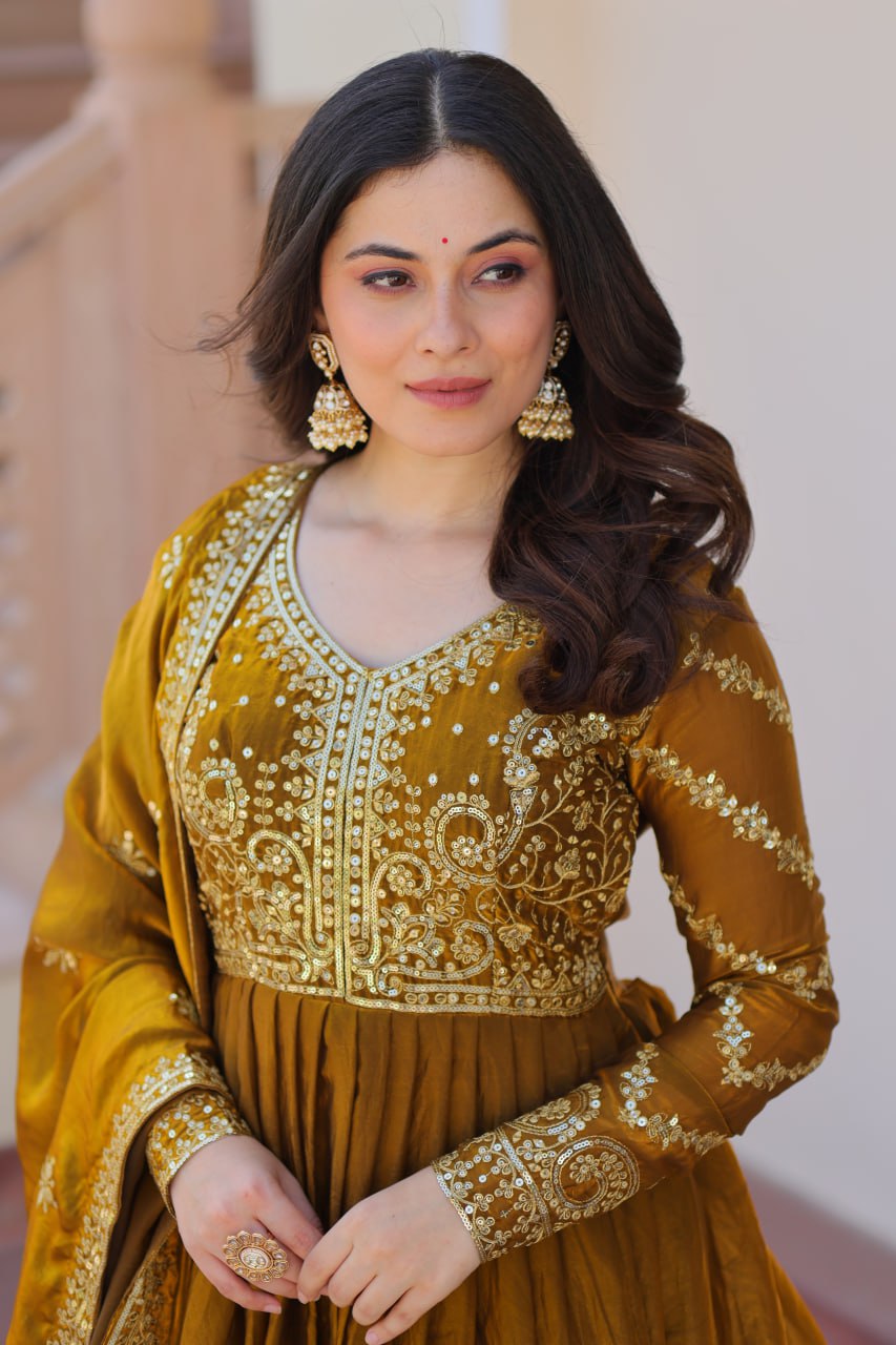 Fendy Fabric gown with Sequins-Multi Embroidered Work Dupatta