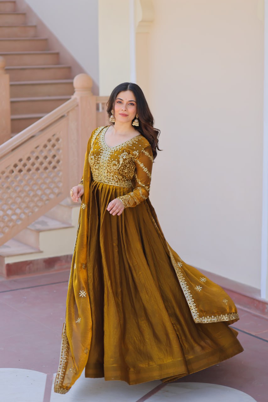 Fendy Fabric gown with Sequins-Multi Embroidered Work Dupatta