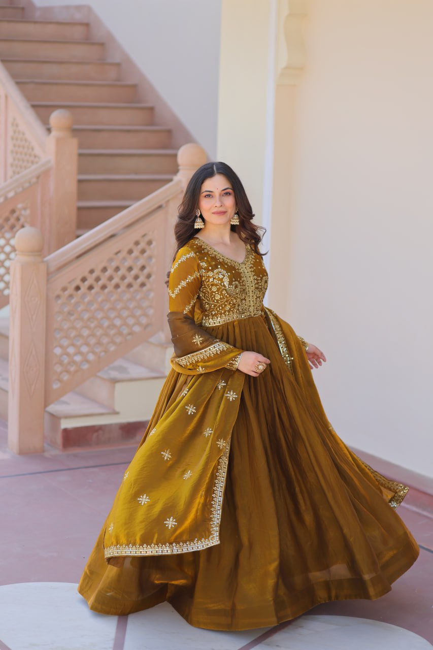 Fendy Fabric gown with Sequins-Multi Embroidered Work Dupatta