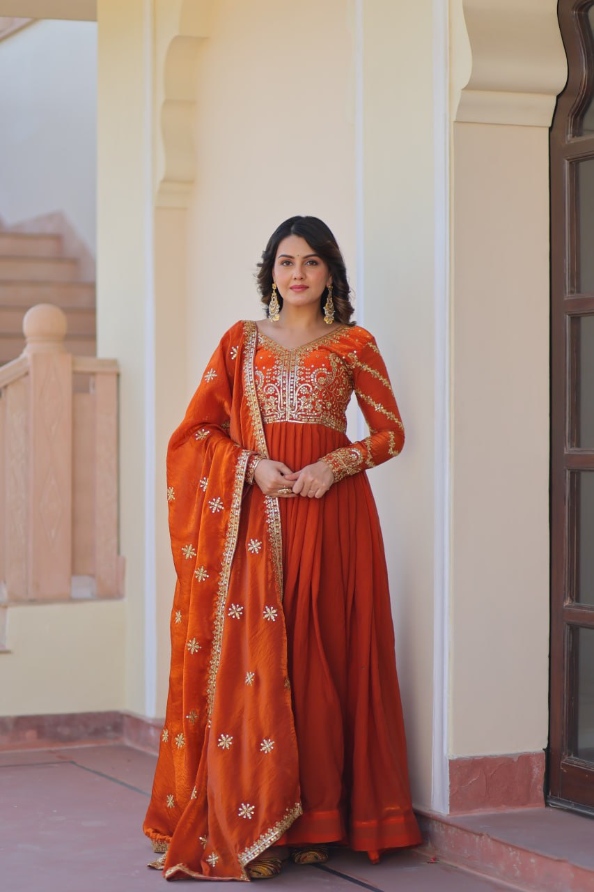 Fendy Fabric gown with Sequins-Multi Embroidered Work Dupatta