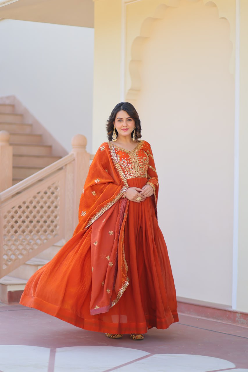 Fendy Fabric gown with Sequins-Multi Embroidered Work Dupatta