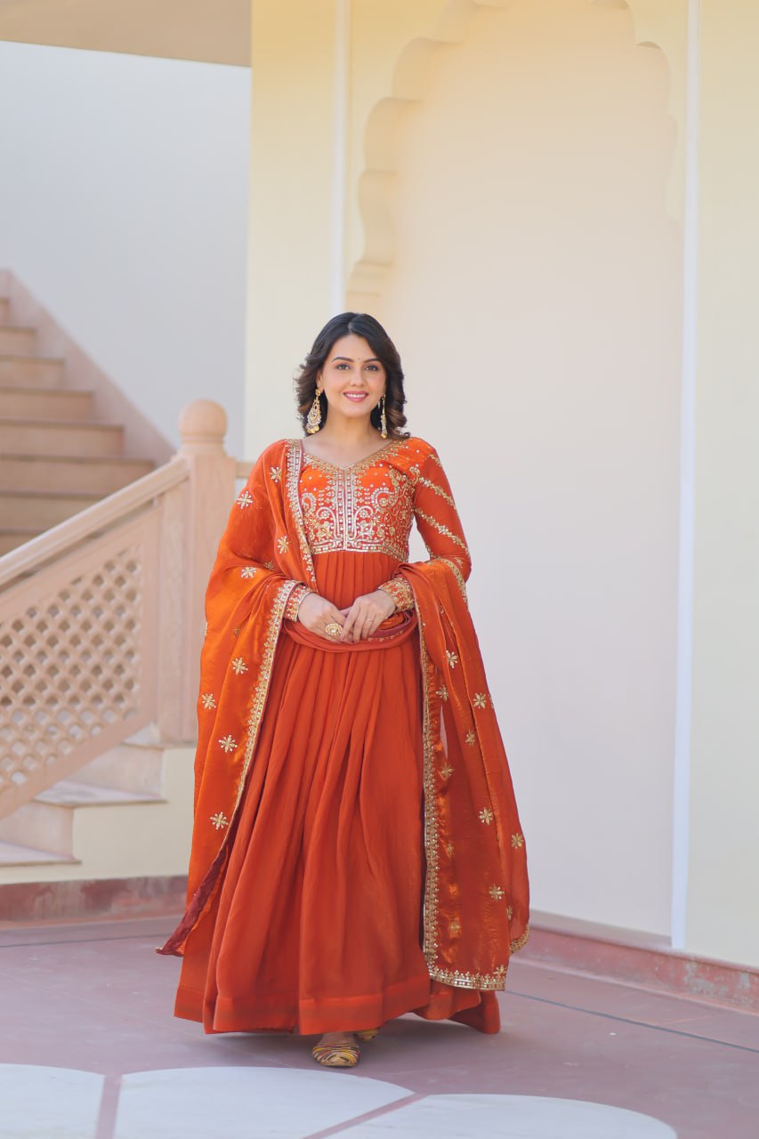 Fendy Fabric gown with Sequins-Multi Embroidered Work Dupatta