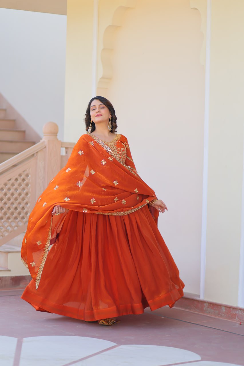Fendy Fabric gown with Sequins-Multi Embroidered Work Dupatta