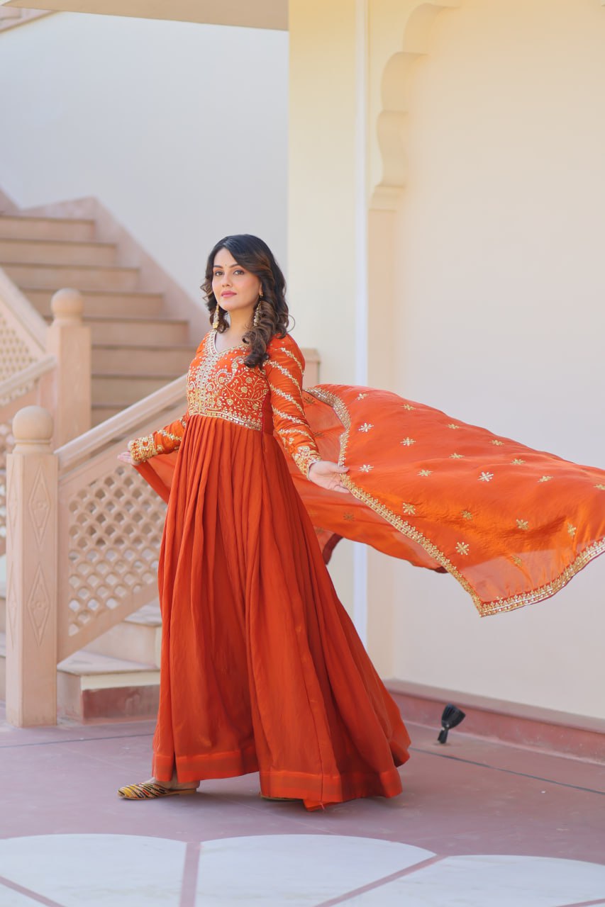 Fendy Fabric gown with Sequins-Multi Embroidered Work Dupatta