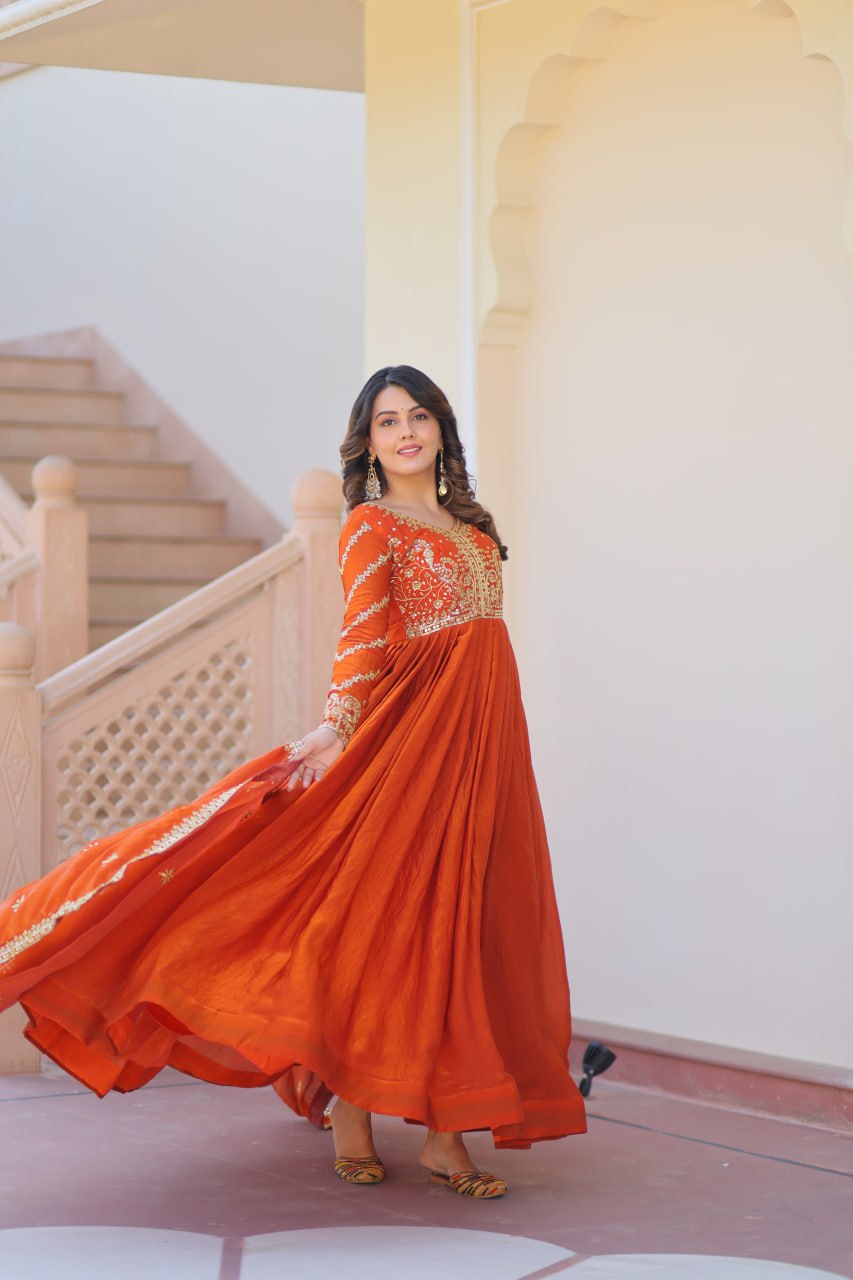 Fendy Fabric gown with Sequins-Multi Embroidered Work Dupatta