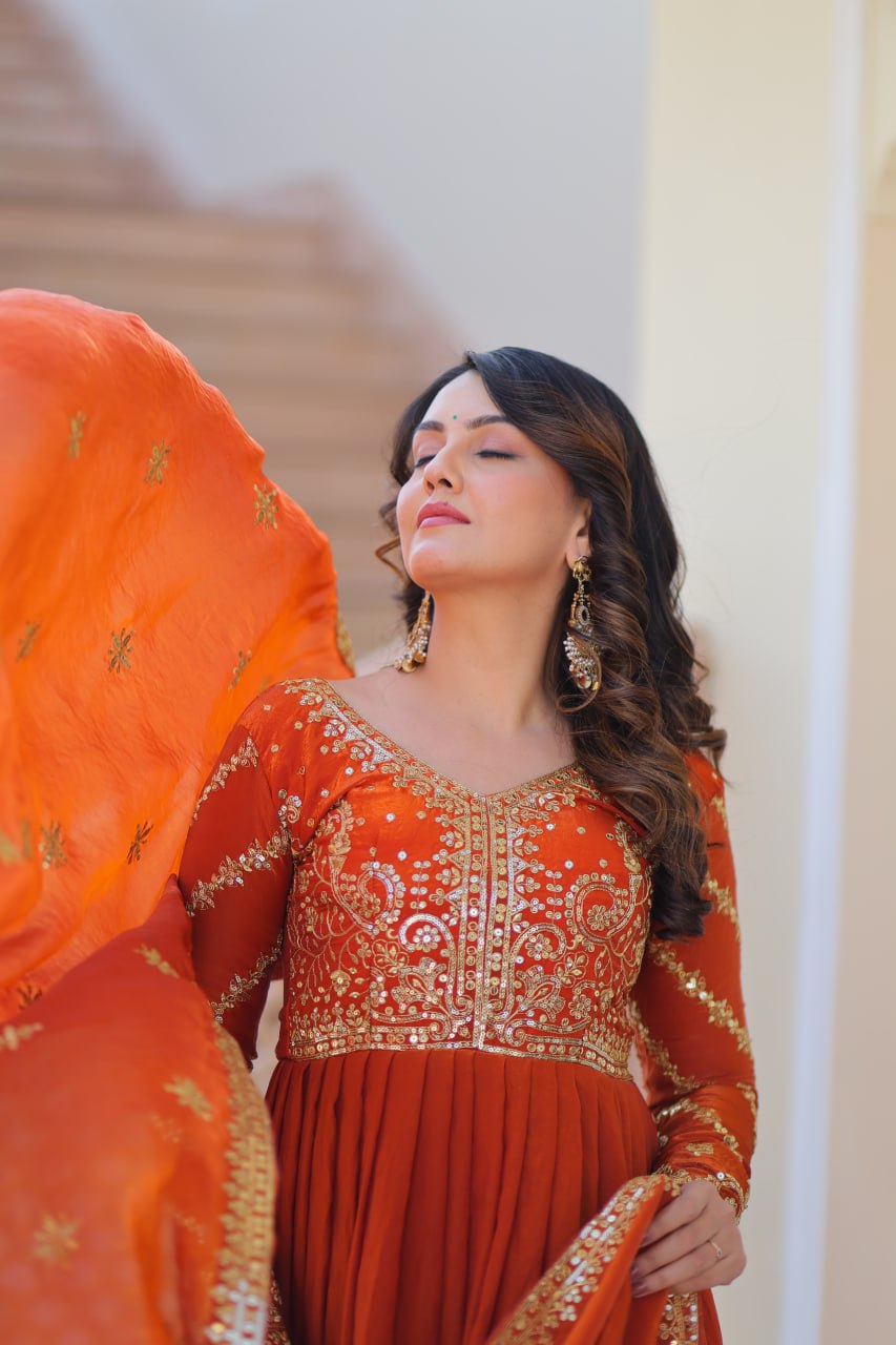 Fendy Fabric gown with Sequins-Multi Embroidered Work Dupatta
