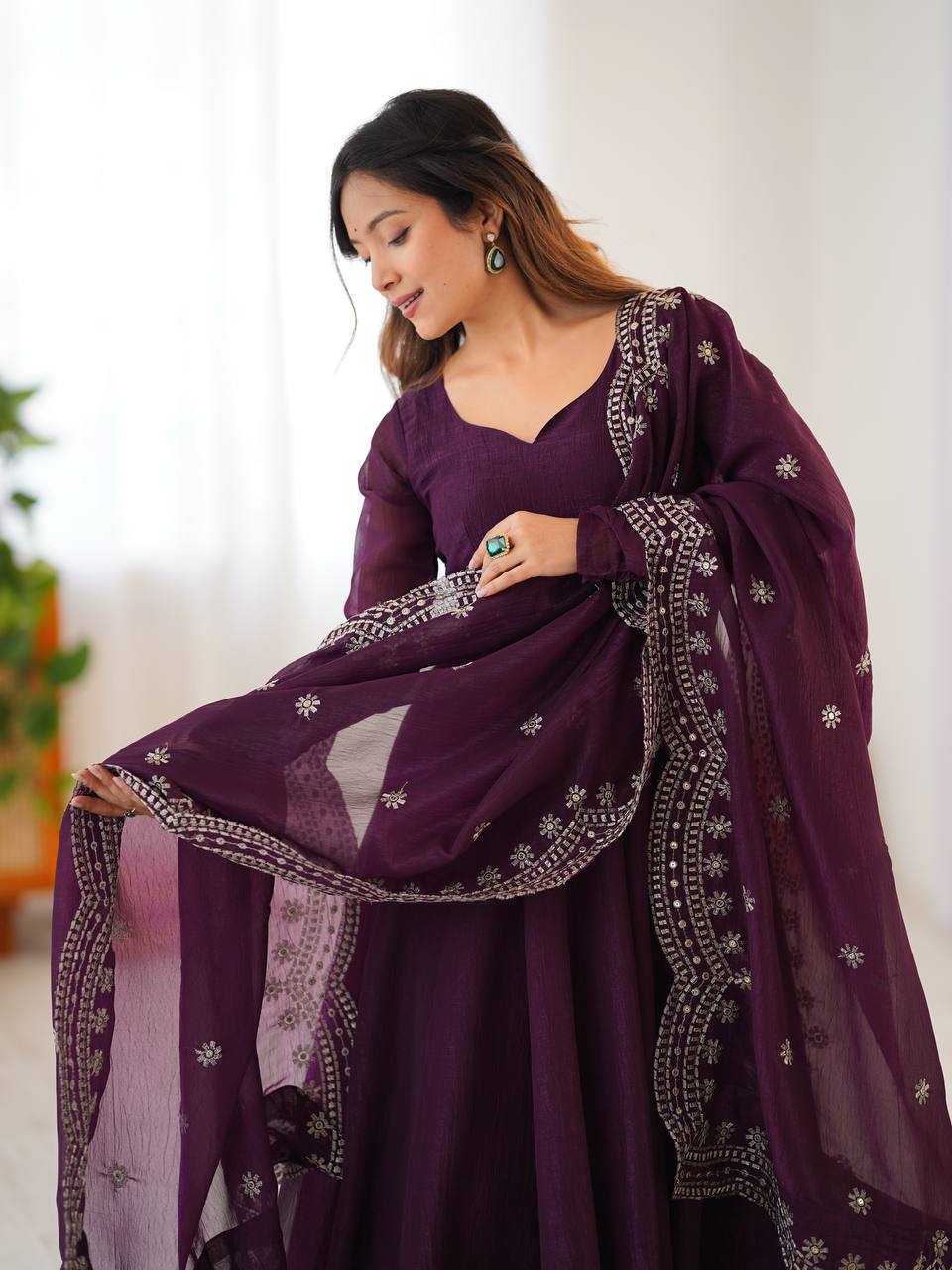 Launching New Real Modeling Heavy Designer Party Wear Look Gown-Dupatta in Heavy Embroidery Sequence Work