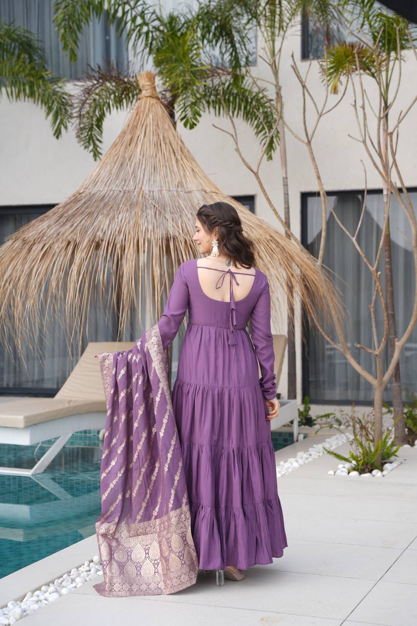 PURE ROMANSILK CHANDERI FABRIC FULLY FLAIR ANARKALI,WITH DUPPTA SET,PENT READY TO WEAR