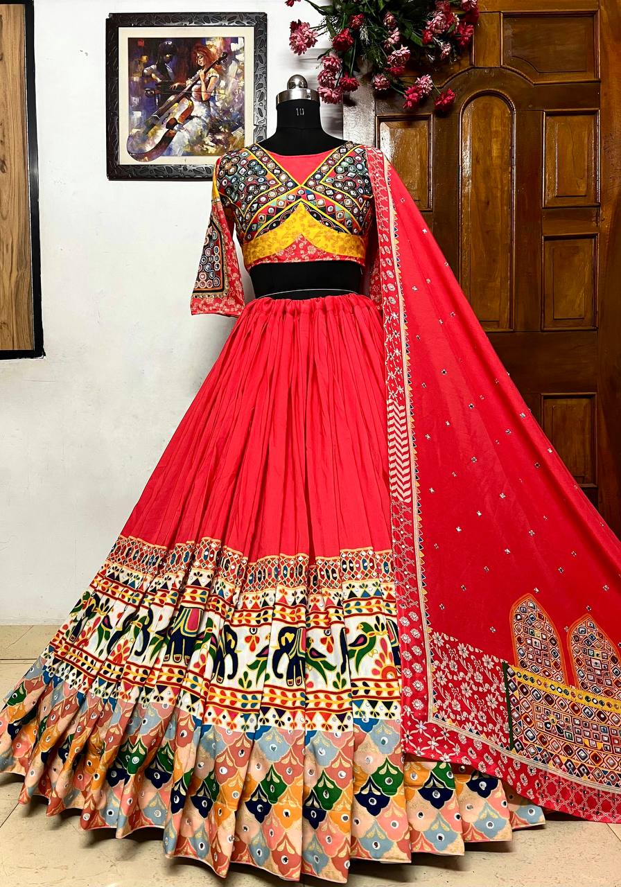 NEW NAVRATRI SPECIAL DESIGNER PRINTED LAHENGA CHOL