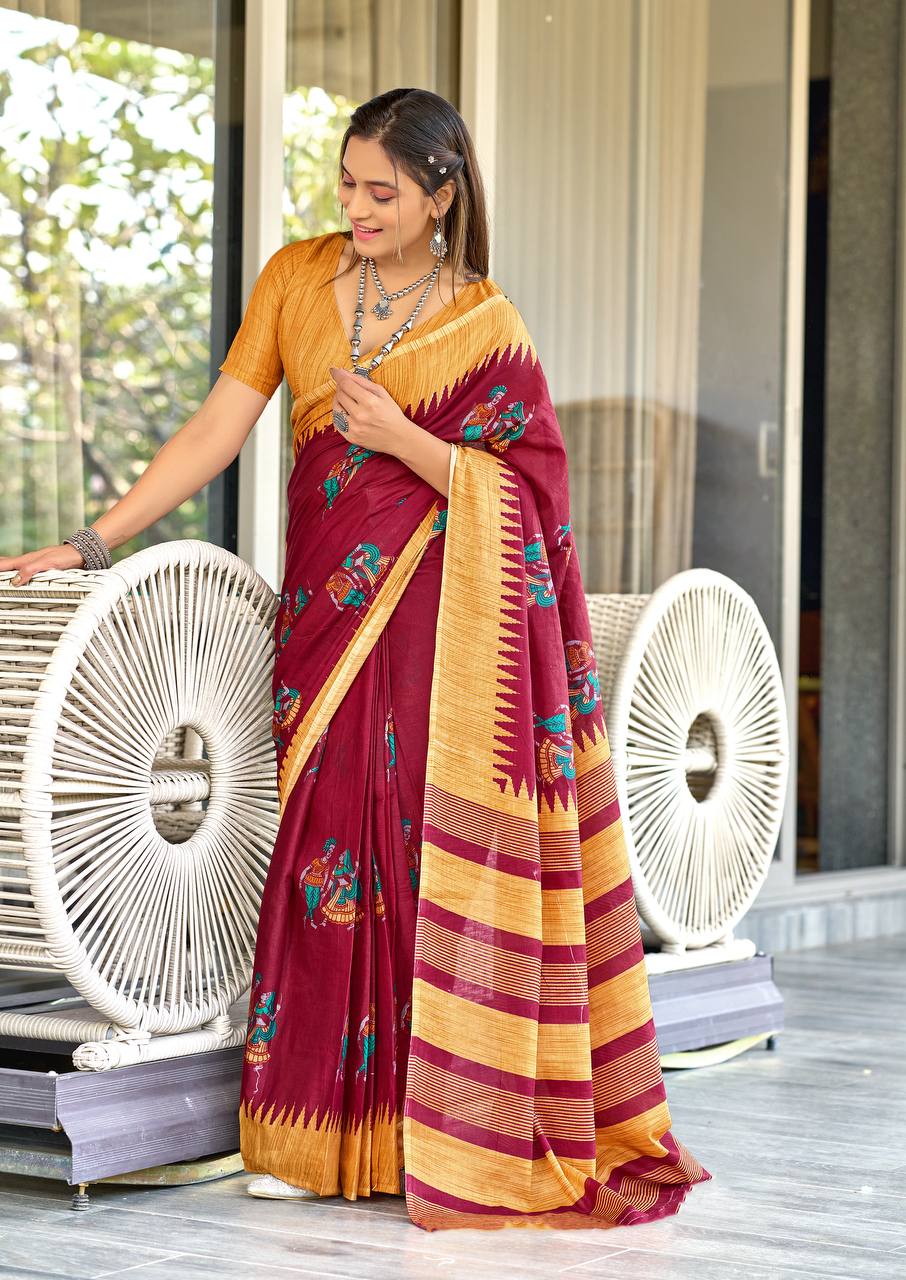 Premium Kalmkari Cotton Saree In Affordable Rate
