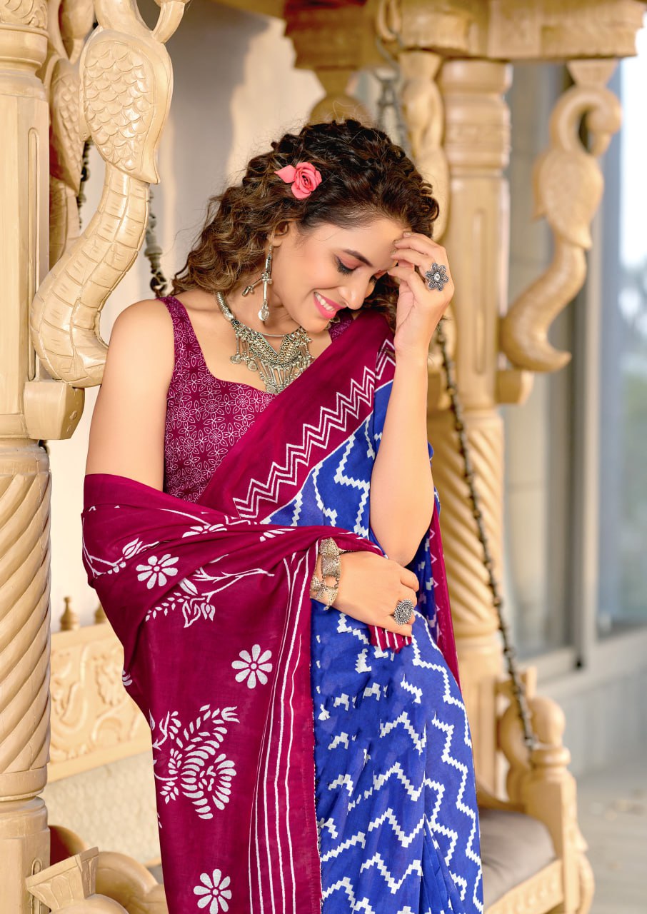 HAND BLOCK PRINT MULMUL COTTON SAREES