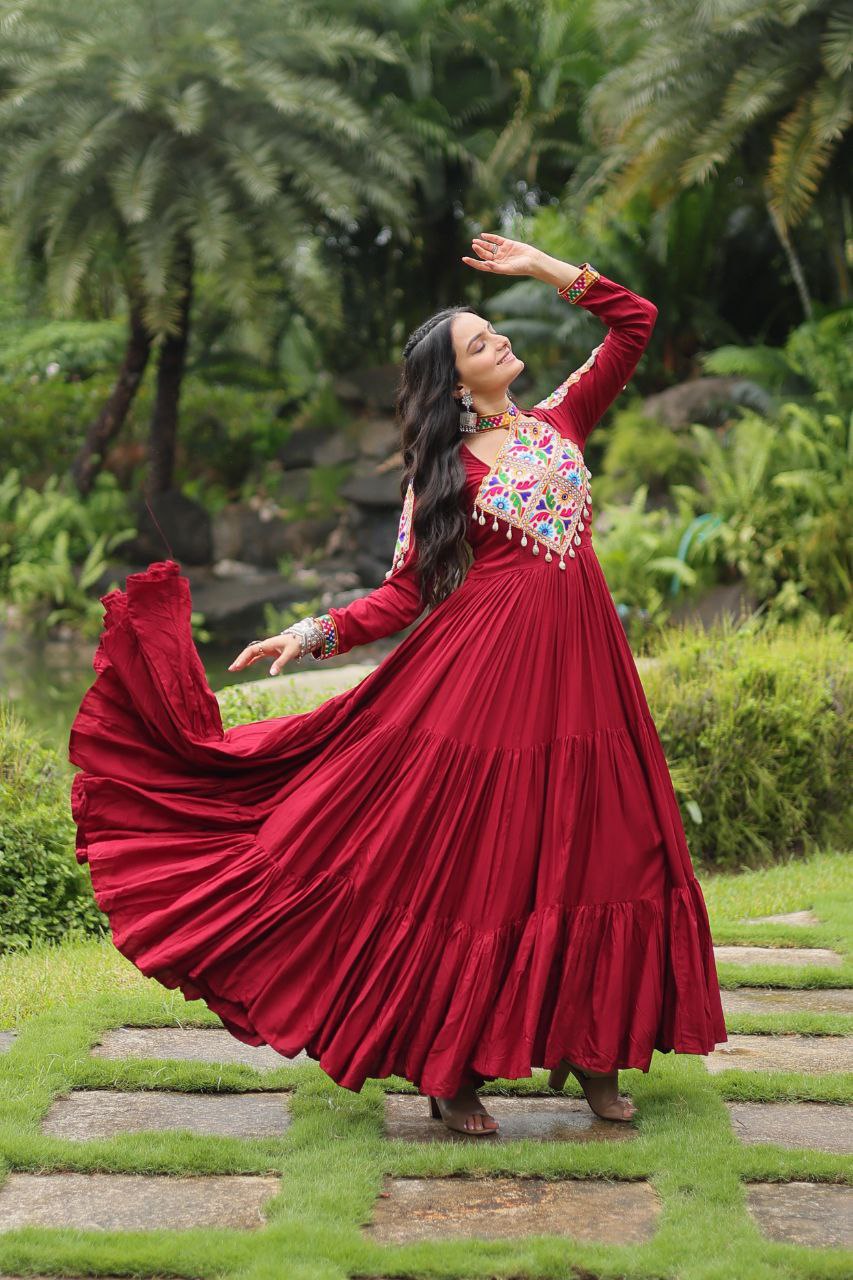 Ethnic Maroon Anarkali Maxi with Vibrant Embroidered Yoke