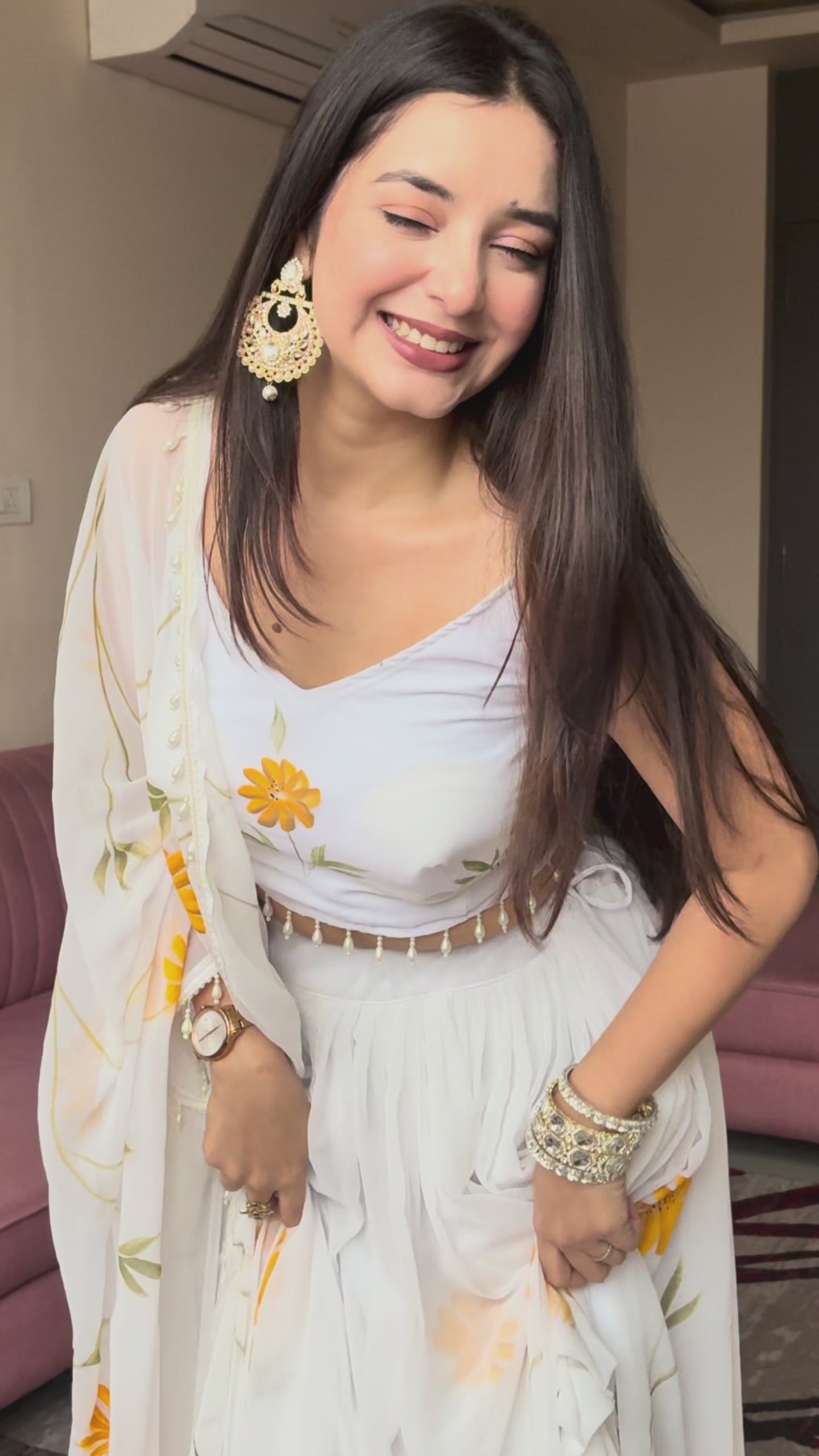 Pure Organza fabric with elegant hand-painted floral print