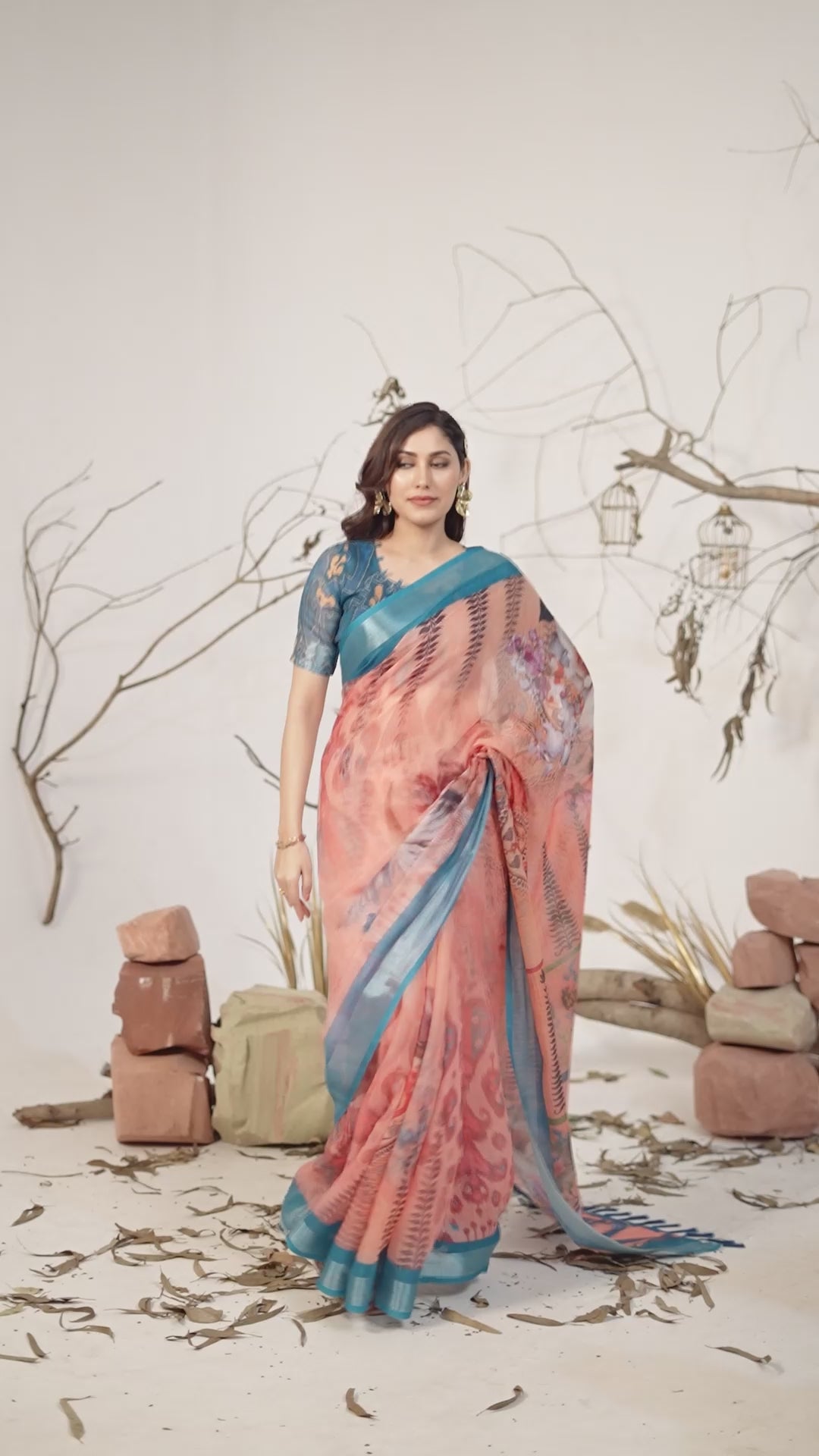 Premium Linen Cotton Saree with Elegant Digital Floral