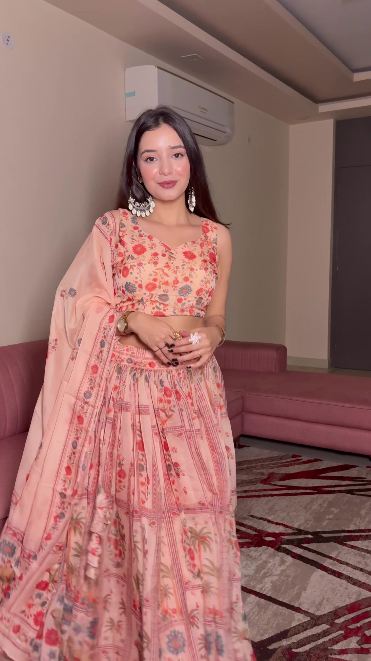 Pure organza fabric with multi-panel floral print