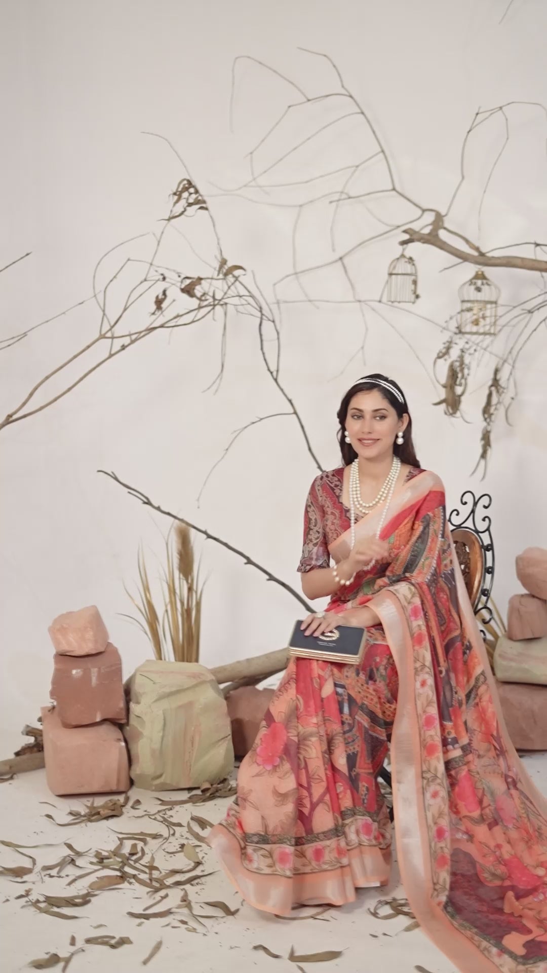 Premium Linen Cotton Saree with Elegant Digital Floral