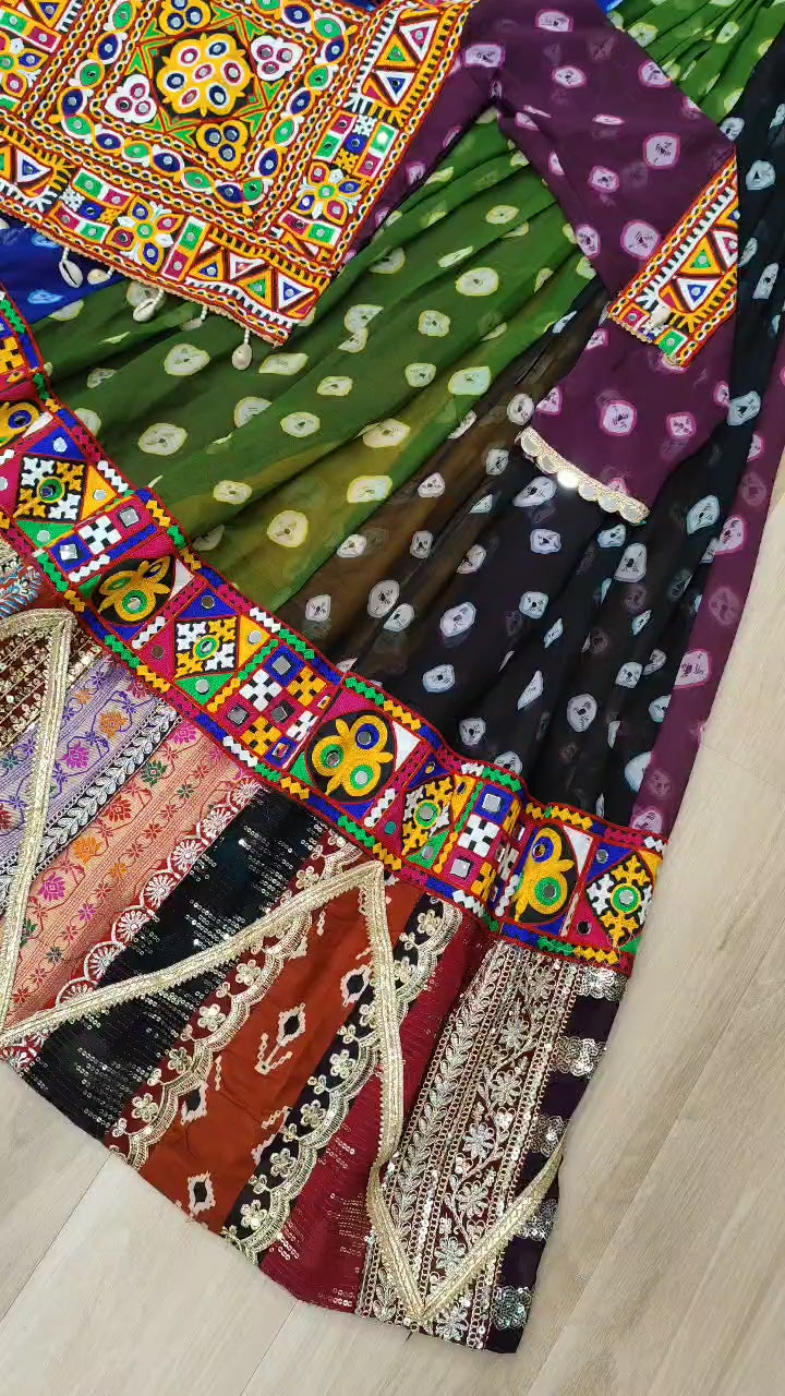 Raangilo Bandhani Mirrorwork Navratna Lehenga