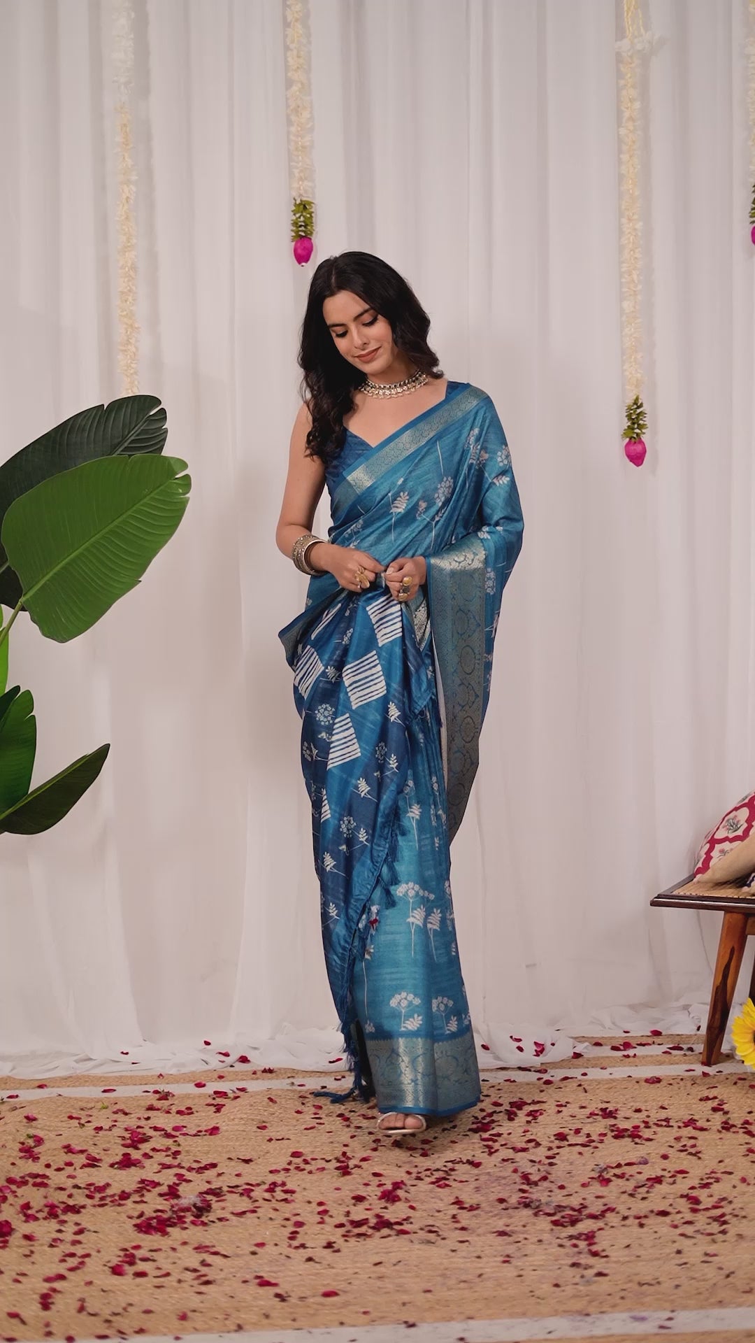 Premium Soft Lichi Silk Saree highlighted with graceful silver zari weaving and intricate ethnic motifs