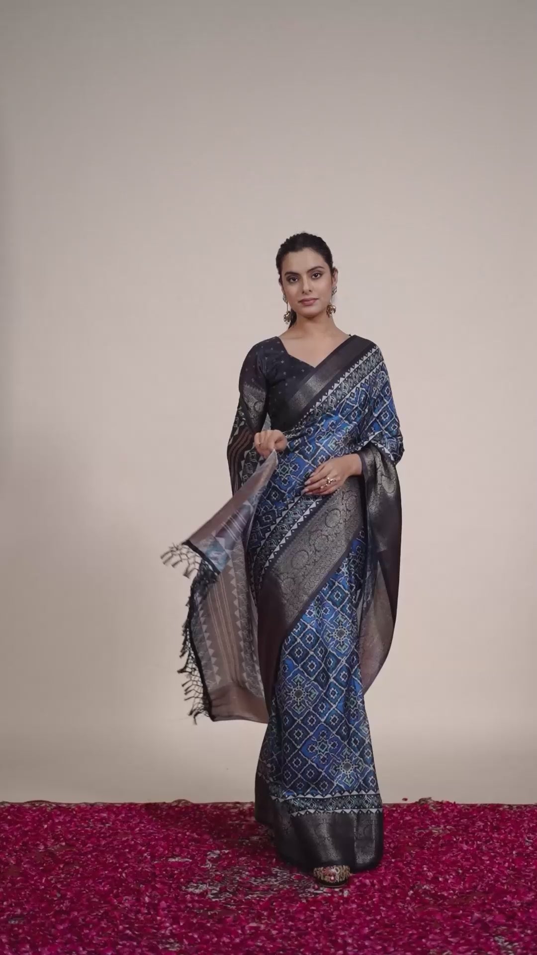 Exquisite Soft Lichi Silk Saree featuring elegant digital ethnic geometric designs paired