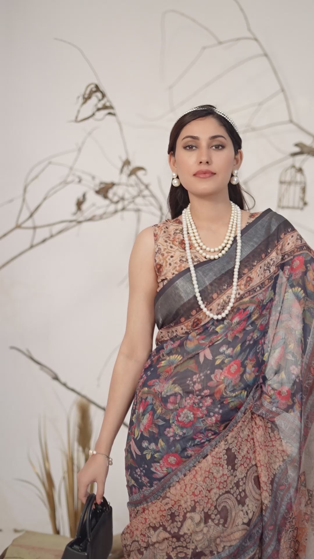 Premium Linen Cotton Saree with Elegant Digital Floral