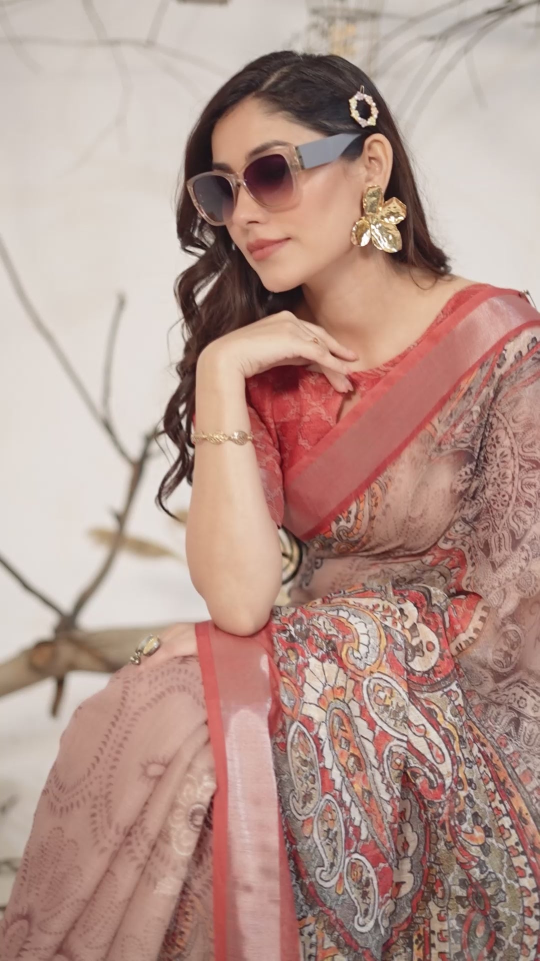 Premium Linen Cotton Saree with Elegant Digital Paisley Print