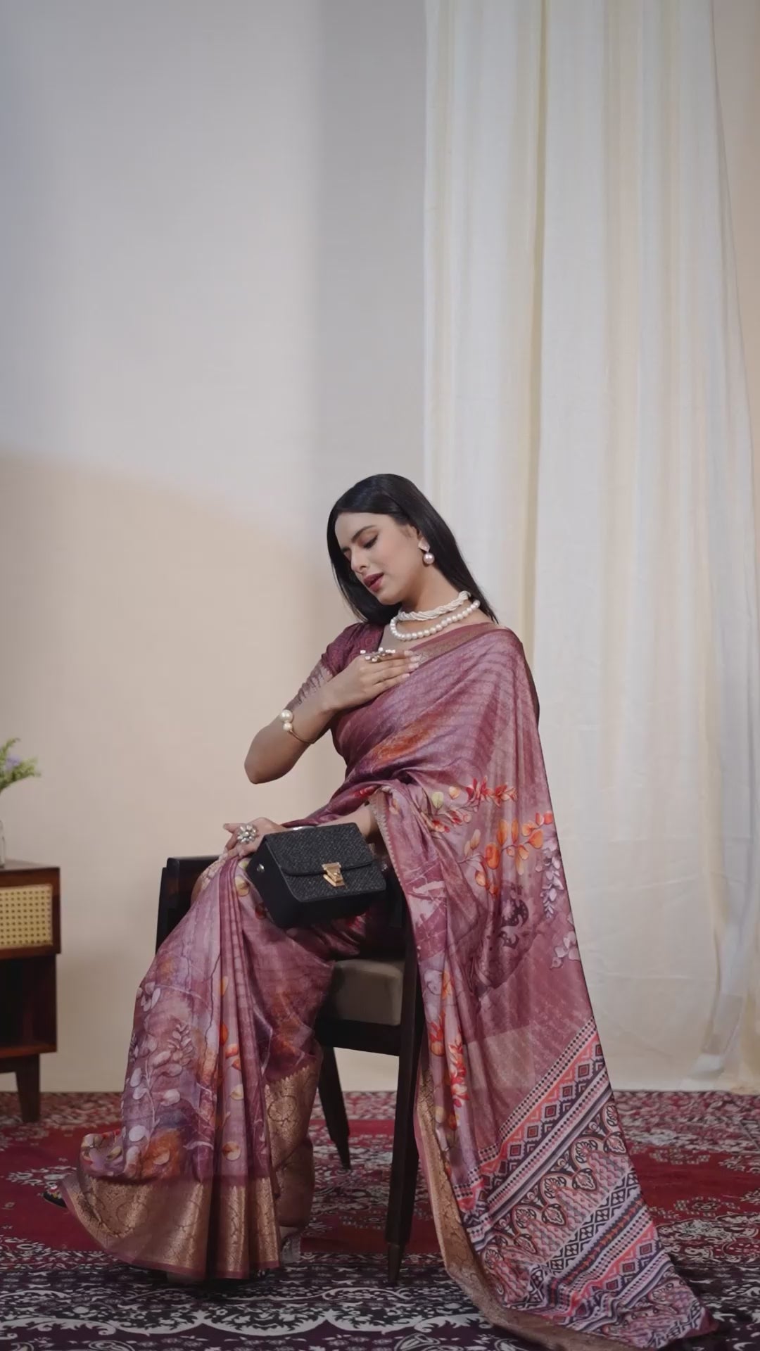 Soft Lichi Silk Saree adorned with graceful Patola-inspired motifs and a rich woven border