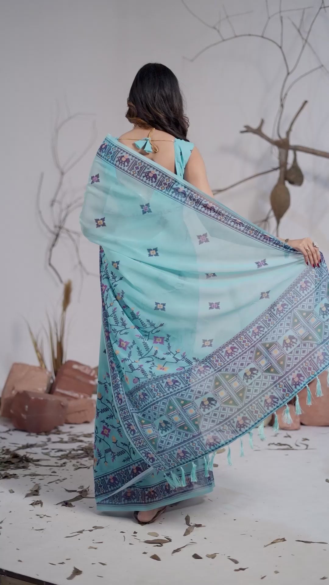 Soft Georgette Saree in Refreshing Sea Green Tone Highlighted with Intricate Digital Tribal