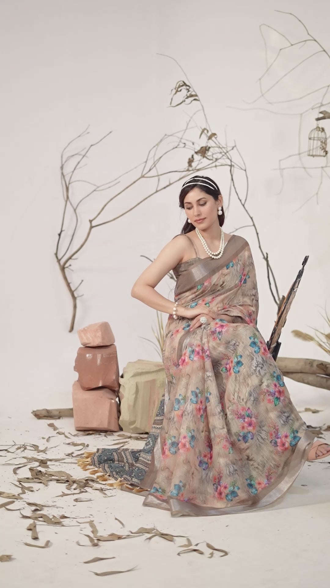 Premium Linen Cotton Saree with Elegant Digital Floral