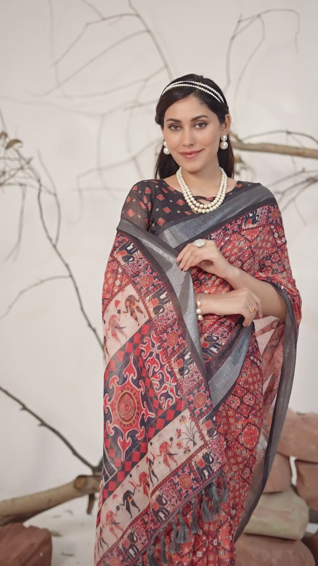 Premium Linen Cotton Saree with Elegant Digital Floral
