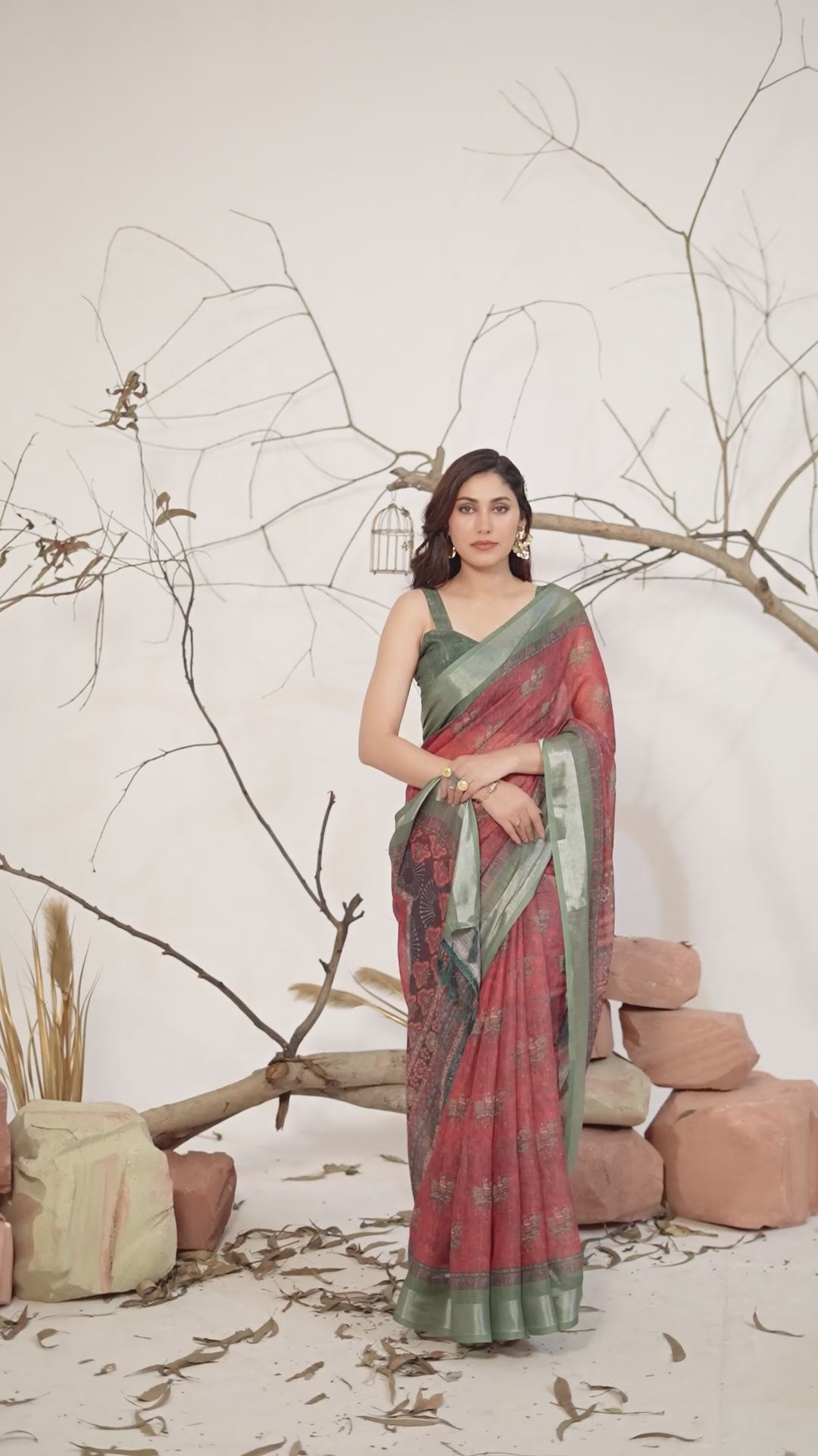 Premium Linen Cotton Saree with Traditional Digital Weaving Print