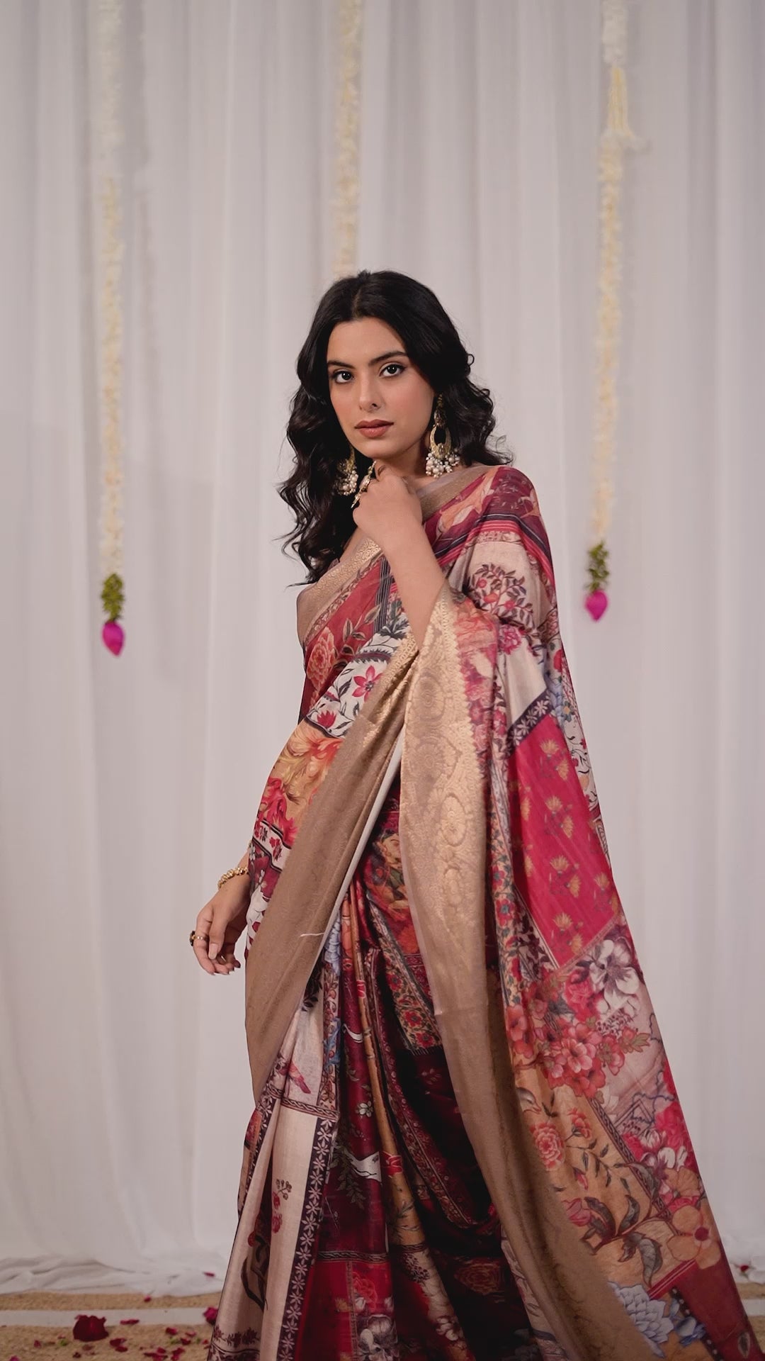 Soft Lichi Silk Saree featuring an Elegant Tribal Art Print with a Luxurious Rich Zari Border