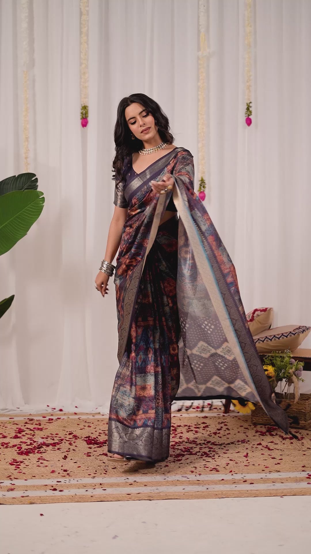 Elegant Soft Lichi Silk Saree with mesmerizing digital ethnic patterns