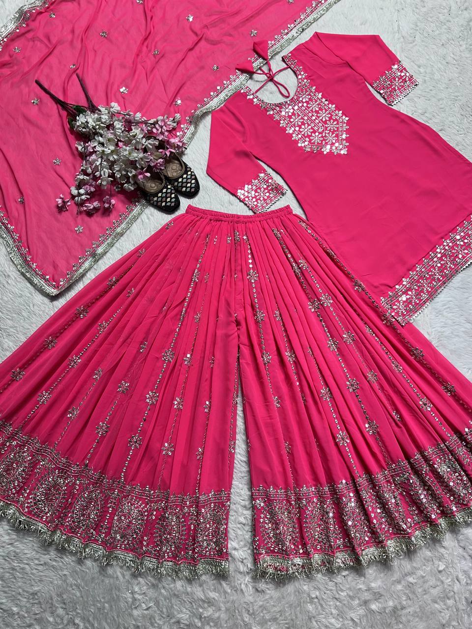 New Designer Party Wear Look Top-Plazzo and Dupatta With Heavy Embroidery Work