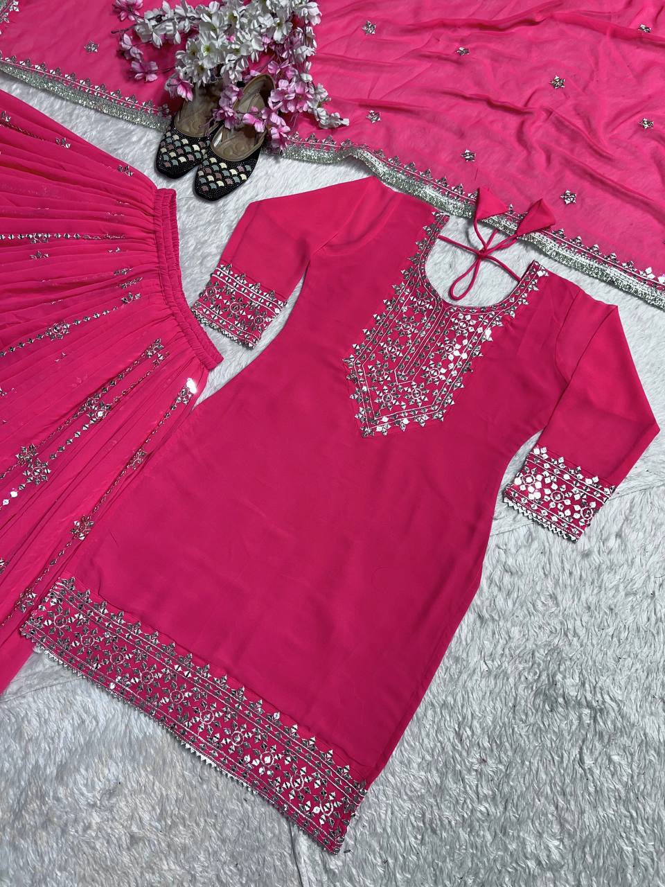 New Designer Party Wear Look Top-Plazzo and Dupatta With Heavy Embroidery Work