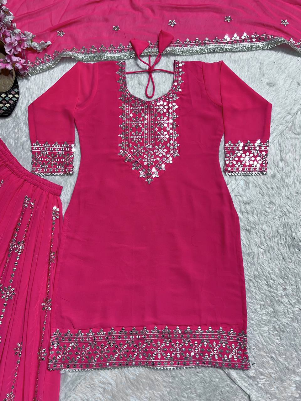 New Designer Party Wear Look Top-Plazzo and Dupatta With Heavy Embroidery Work
