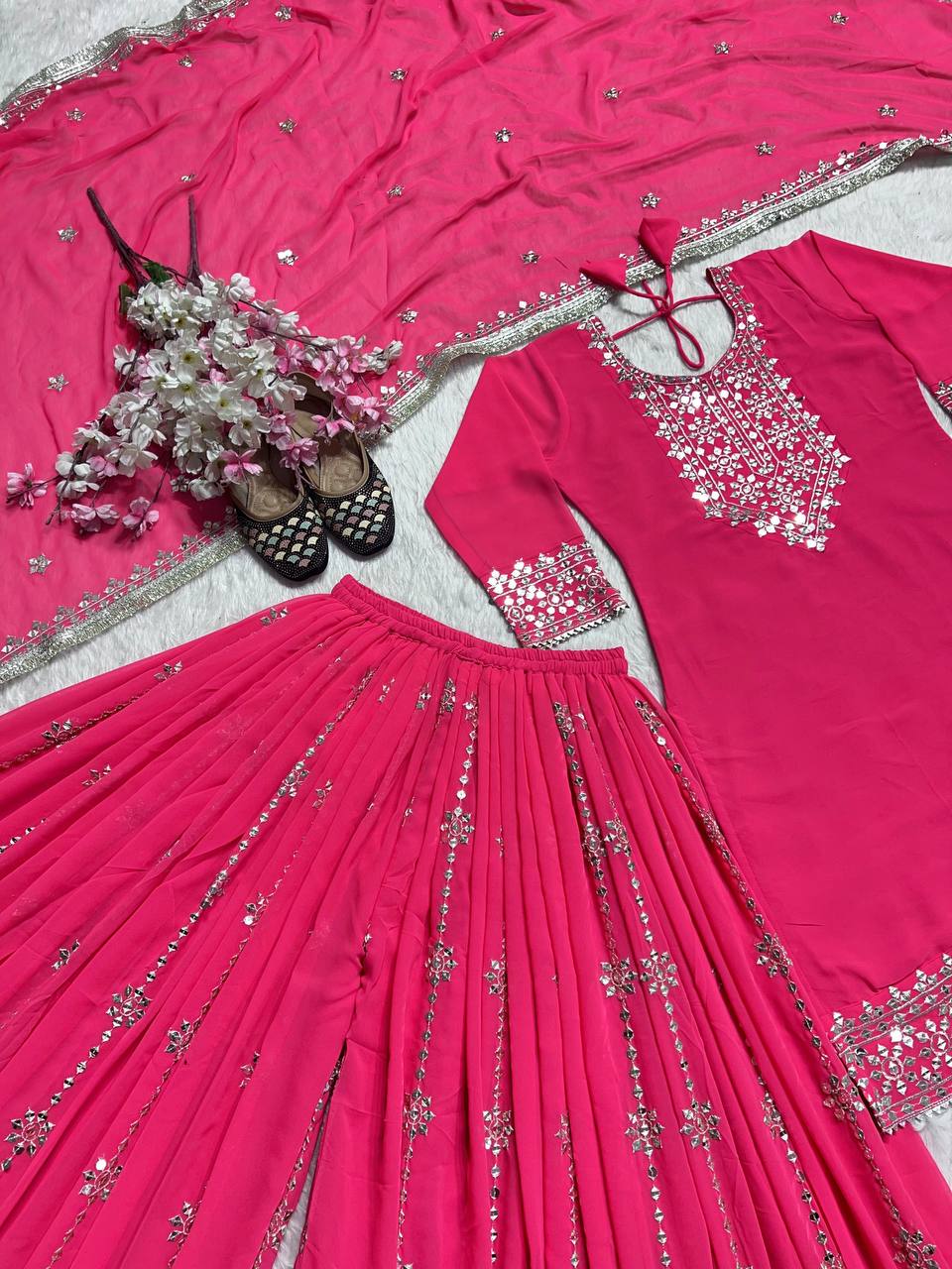 New Designer Party Wear Look Top-Plazzo and Dupatta With Heavy Embroidery Work